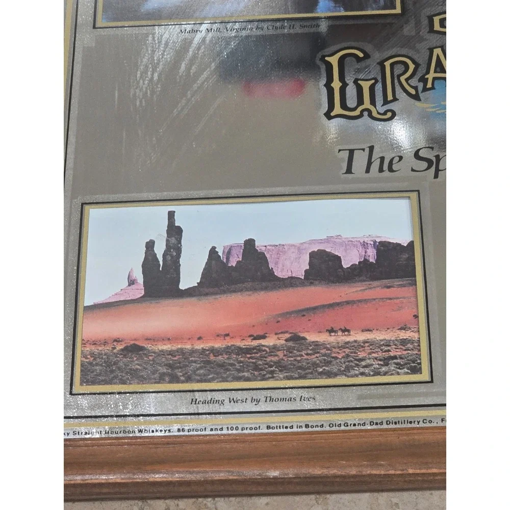 Vintage RARE Old Grand Dad Bourbon Whiskey Bar Mirror Landscapes Kentucky